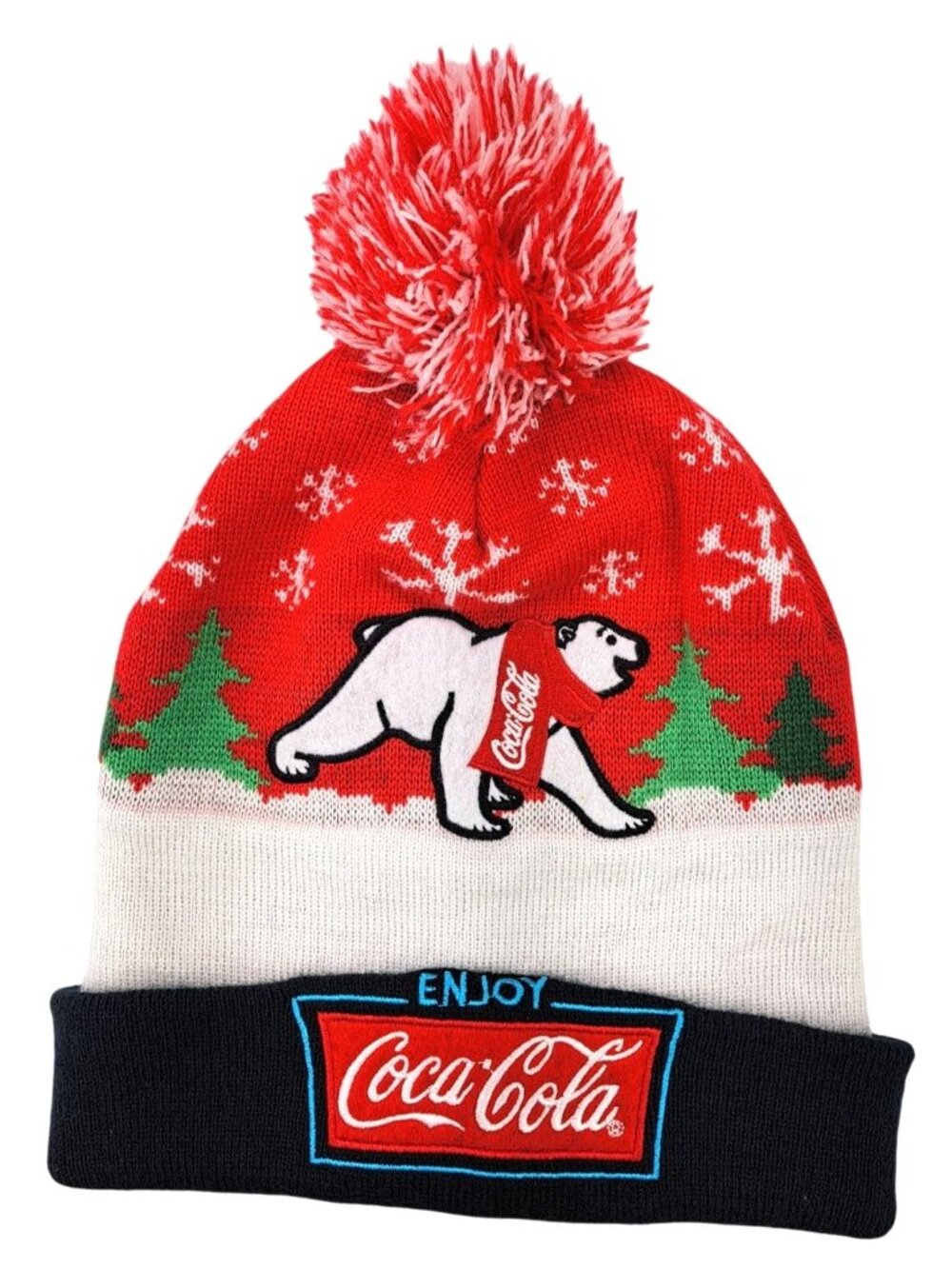 Coca-Cola Polar Bear Knit Pom Beanie Hat Red White Logo Cap Advertisement Promo